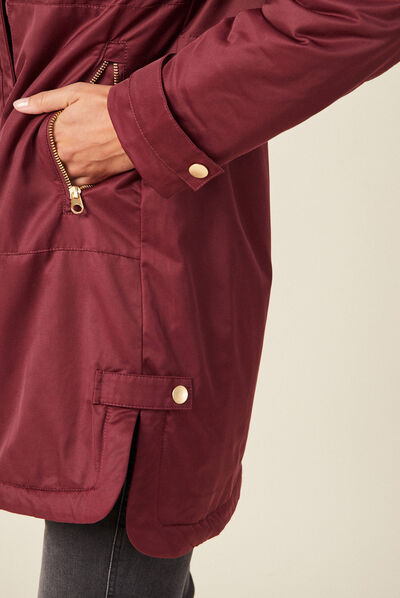 Parka droite à capuche prune femme