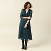 Robe longue évasée manches 3/4 bleu canard femme