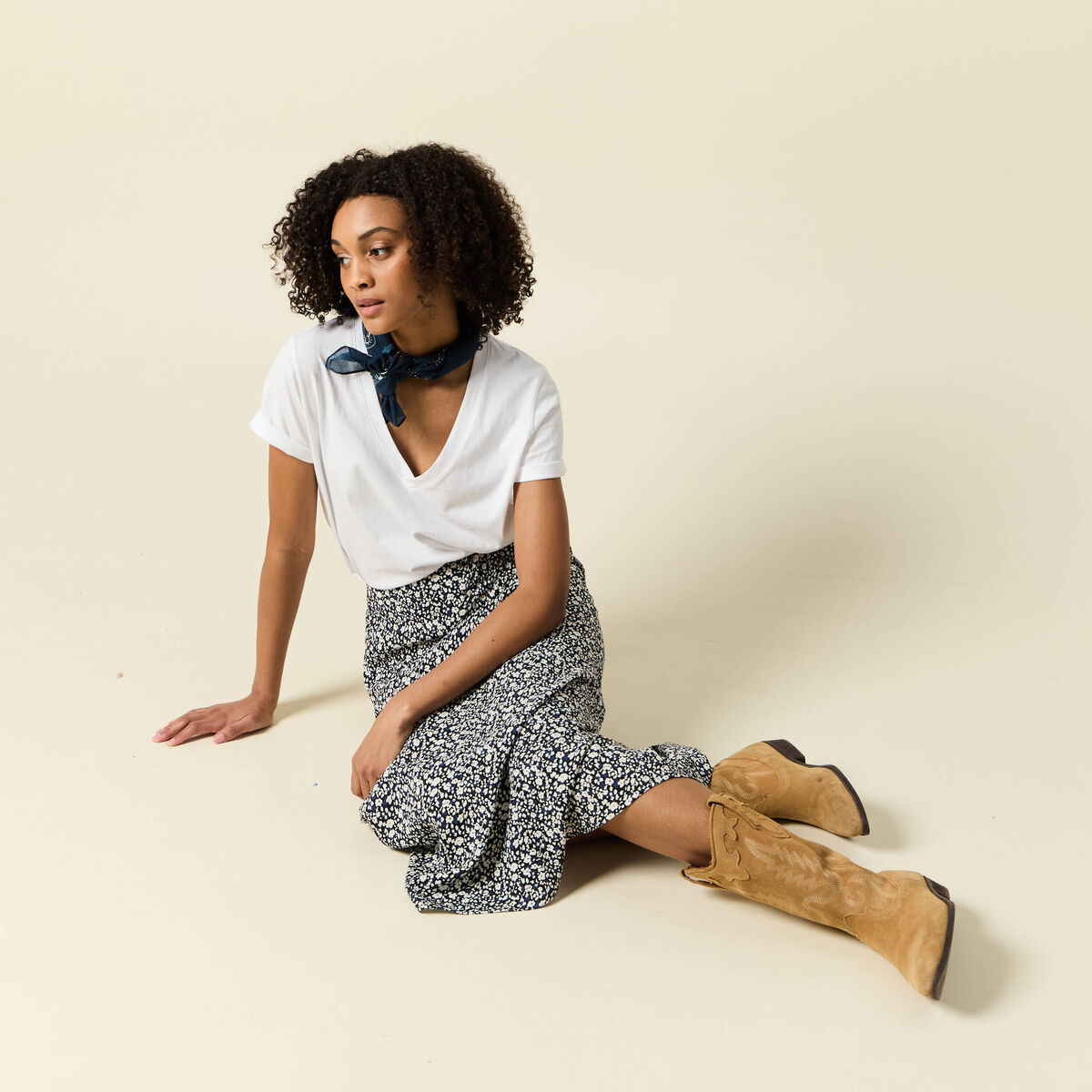 Jupe longue portefeuille bleu femme