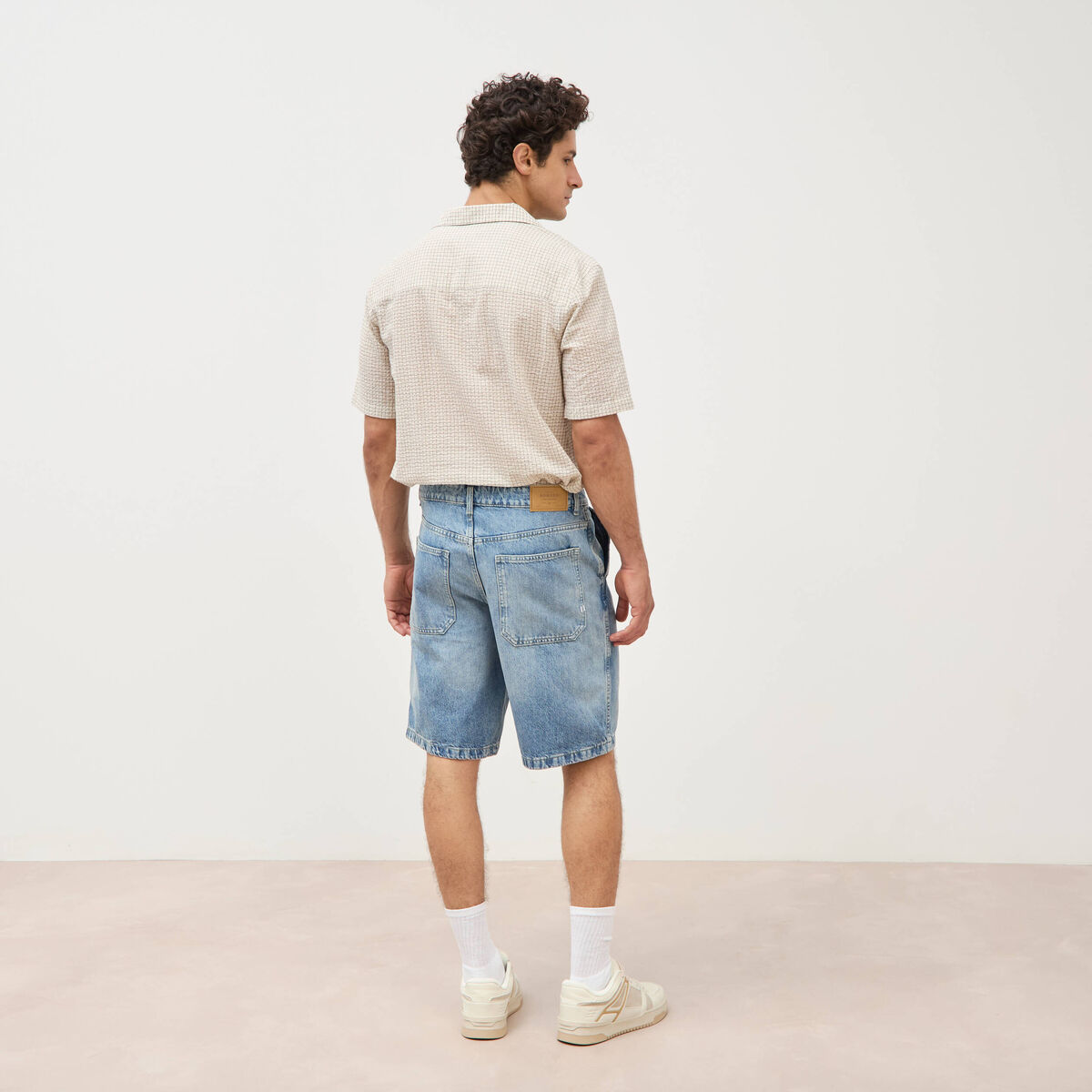 Bermuda en jean coton denim bleach homme