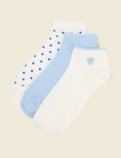 Lot de 3 paires chaussettes basses bleu ciel femme