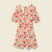 Robe fluide col v manches courtes rose framboise femme