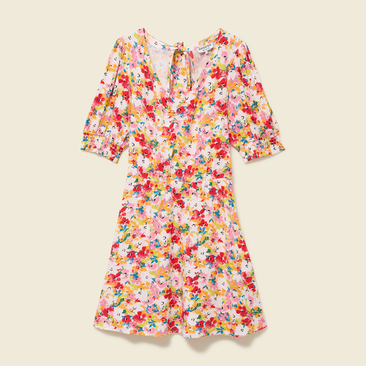 Robe fluide col v manches courtes rose framboise femme