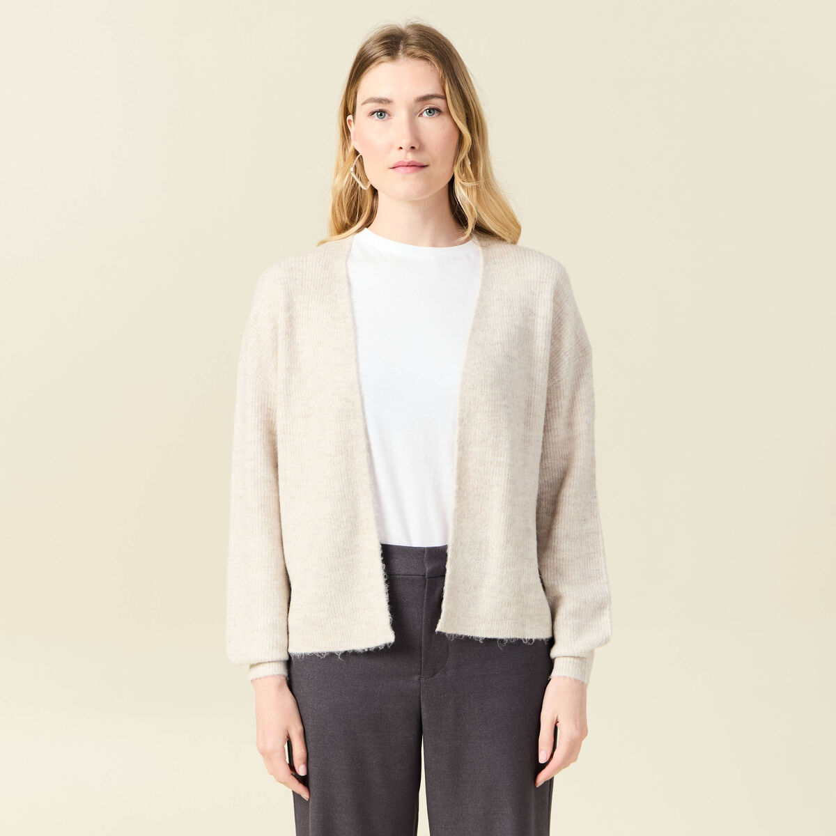 Gilet manches longues creme femme