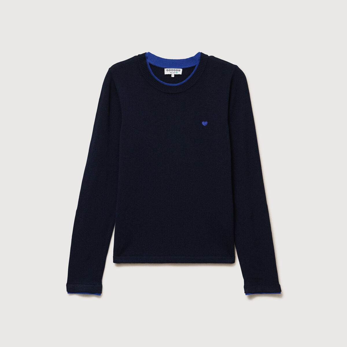 Pull fin col rond manches longues bleu fonc&eacute; femme
