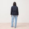 Trench droit court col montant bleu fonc&eacute; femme