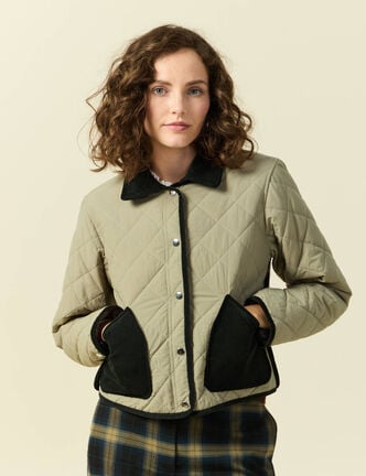 Blouson matelass&eacute; boutonn&eacute; vert kaki femme