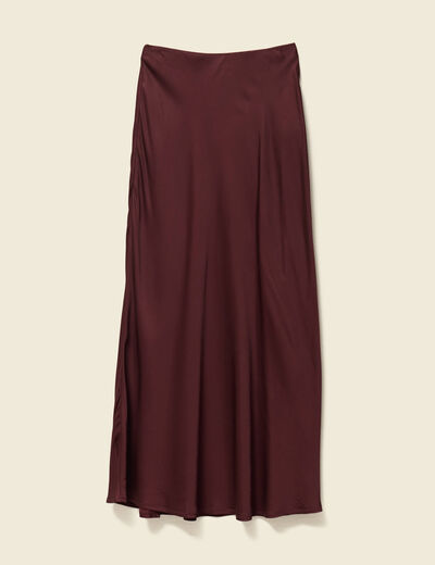 Jupe longue droite satin bordeaux femme