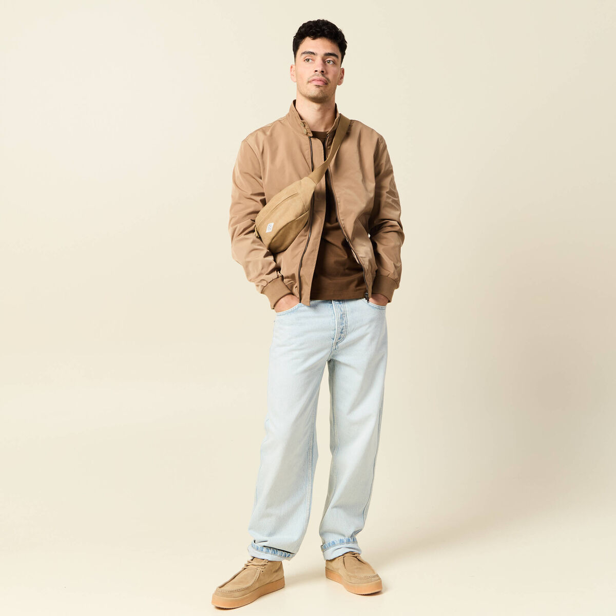 Blouson zipp&eacute; col montant taupe homme