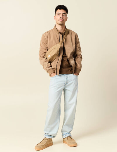 Blouson zippé col montant taupe homme