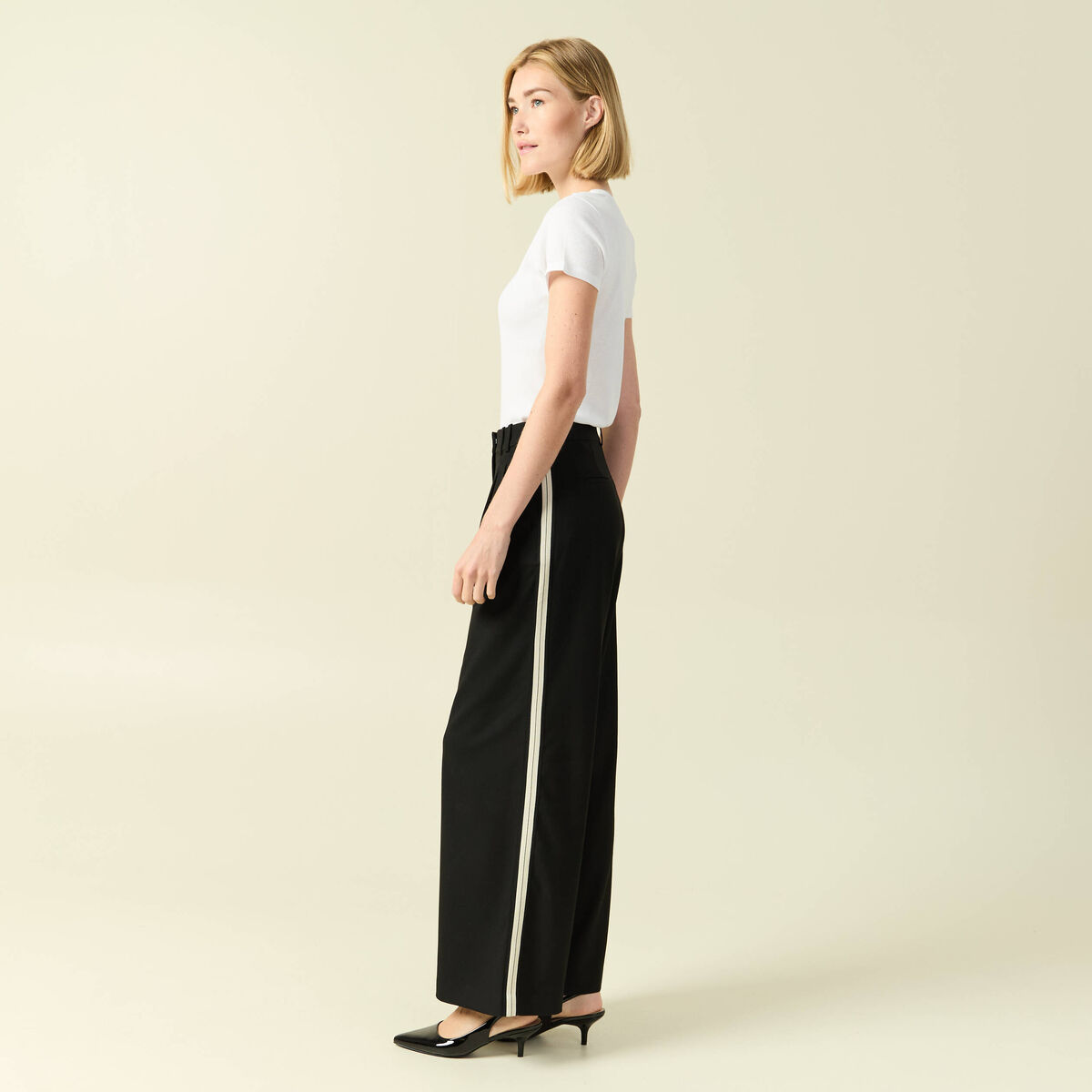 Pantalon large taille haute noir femme