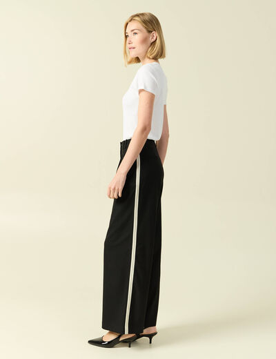 Pantalon large taille haute noir femme