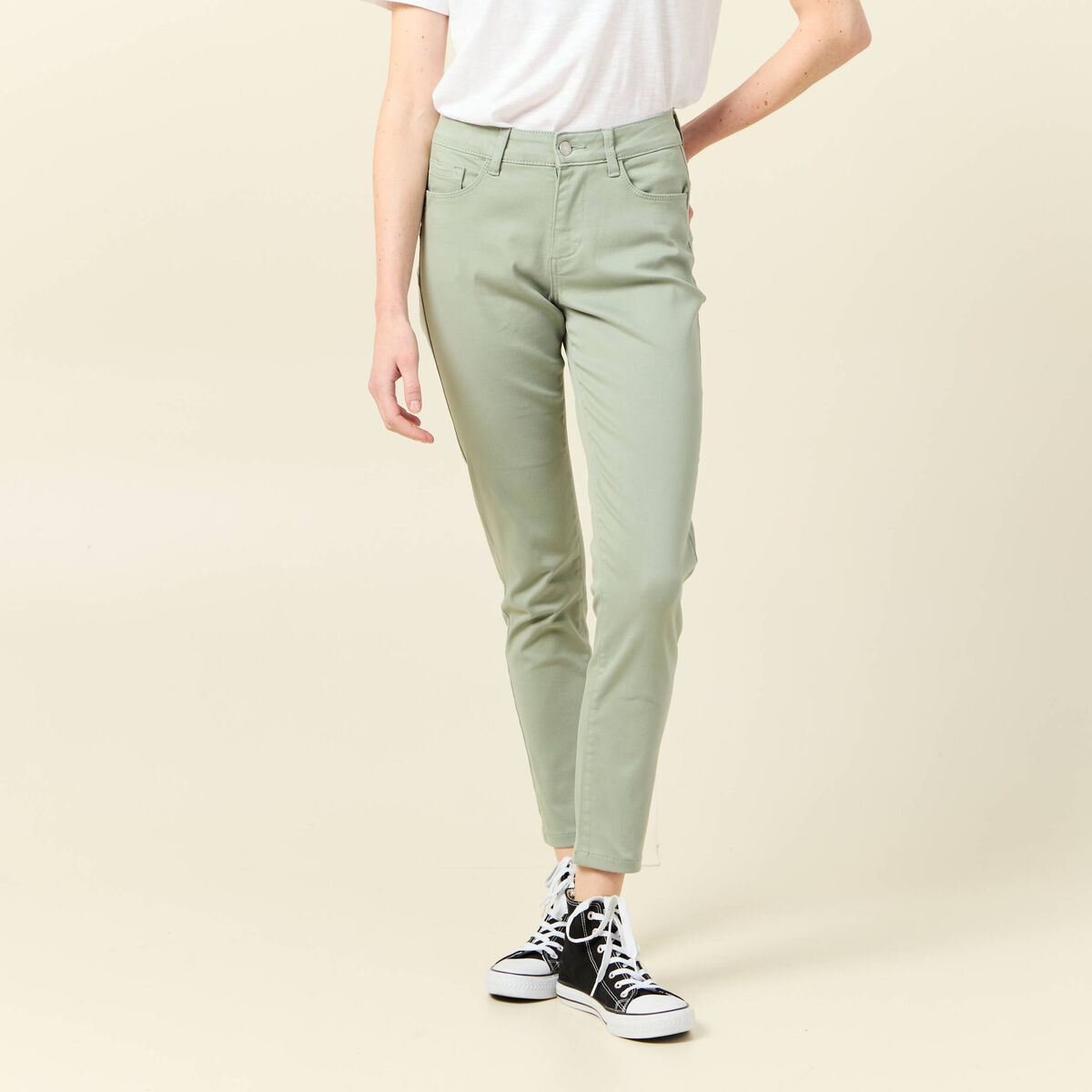 Pantalon skinny push-up 7/8ème vert olive femme