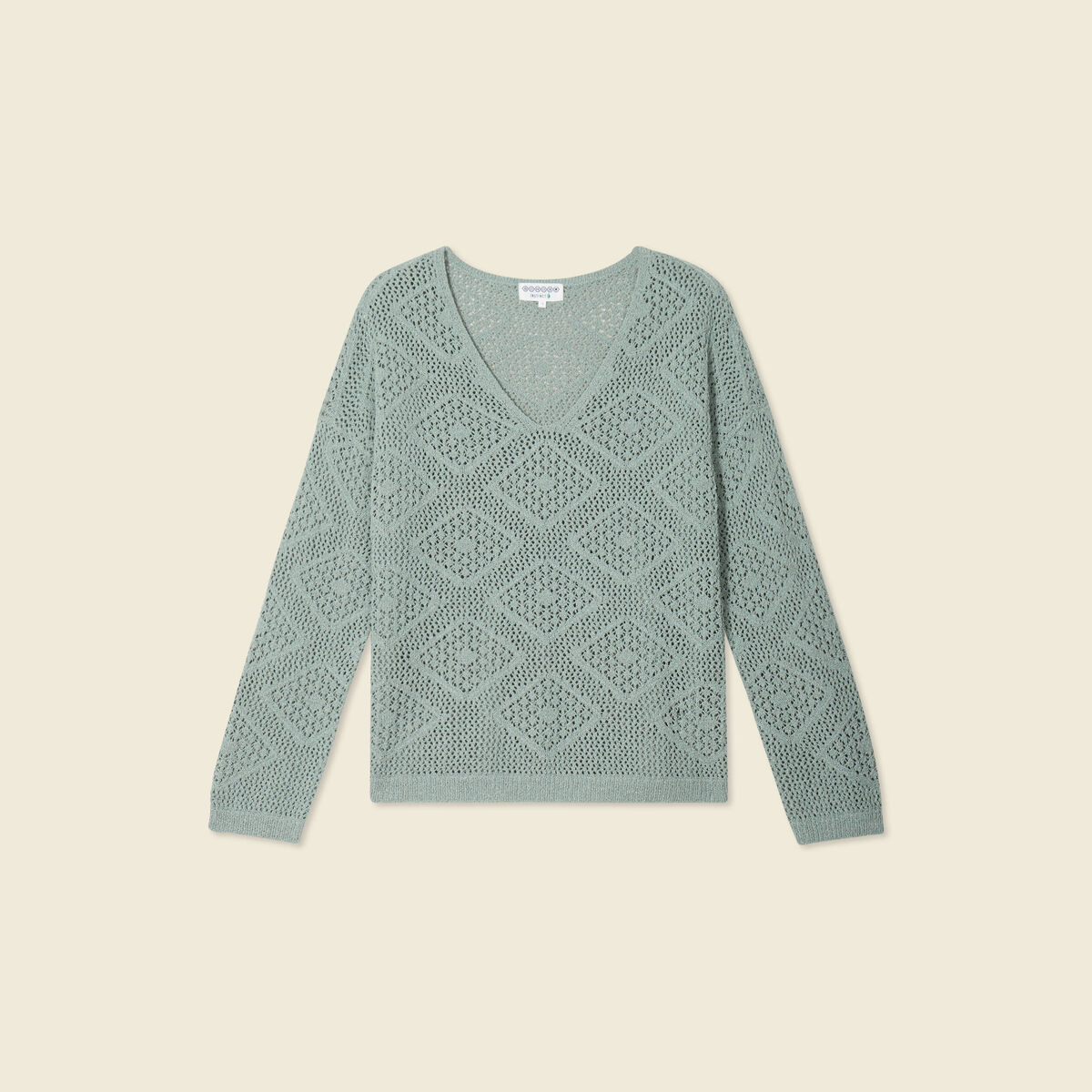 Pull manches longues ajouré vert kaki femme