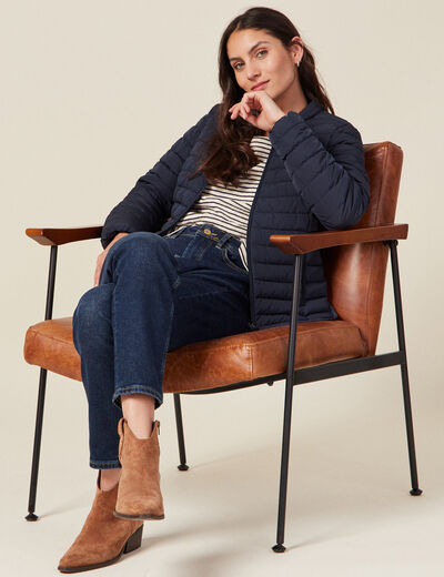 Doudoune droite zippée bleu marine femme
