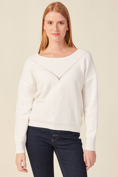 Pull manches longues sequins ecru femme