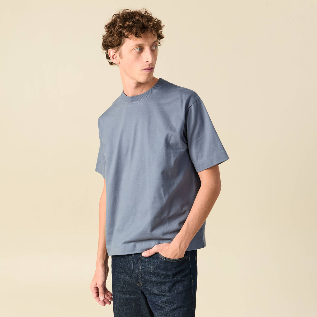 T-shirt en coton bleu gris homme