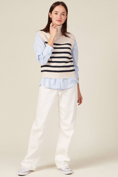 Pull sans manches creme femme