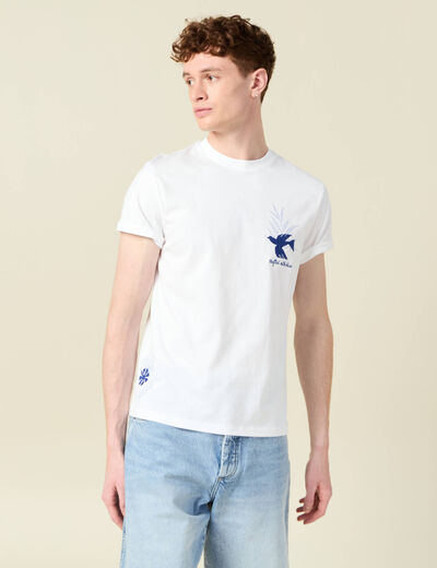 T-shirt manches courtes brodé blanc homme