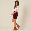 Short paperbag velours prune femme