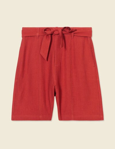 Short large taille haute rouge foncé femme