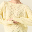 Pull ajour&eacute; col bateau manches longues jaune clair femme
