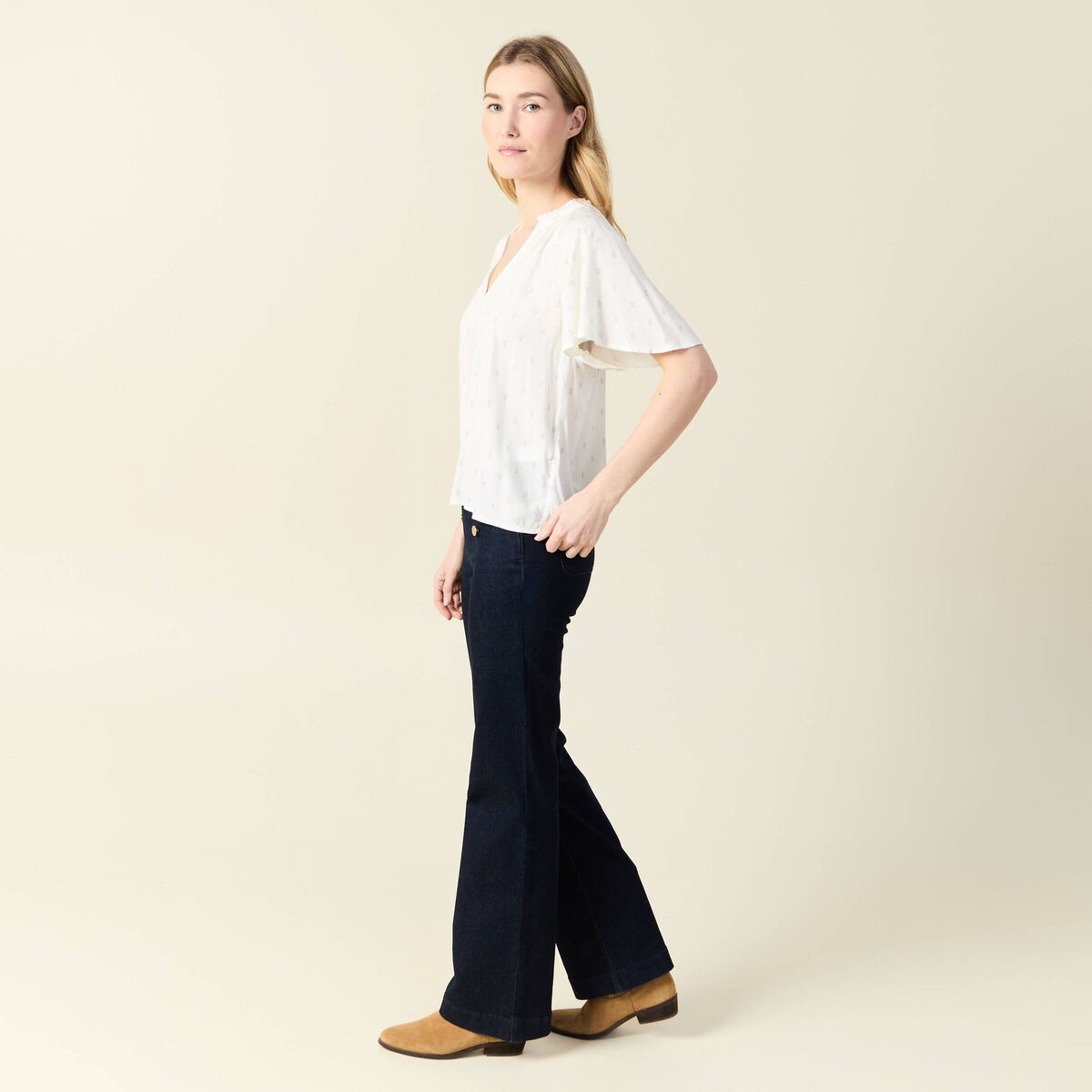 Blouse manches courtes bleu ciel femme