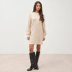Robe droite courte manches longues creme femme