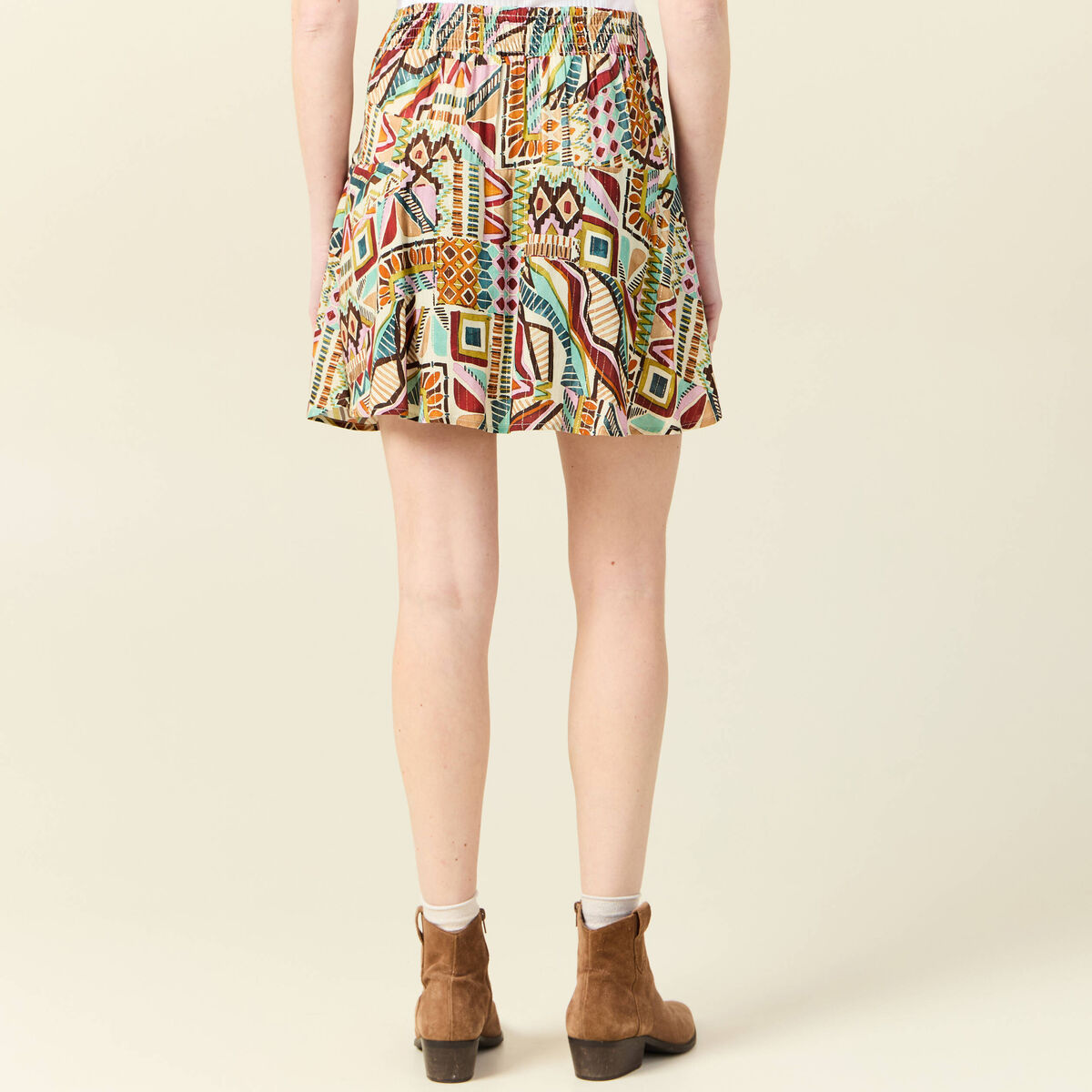 Jupe évasée taille smockée multicolore femme