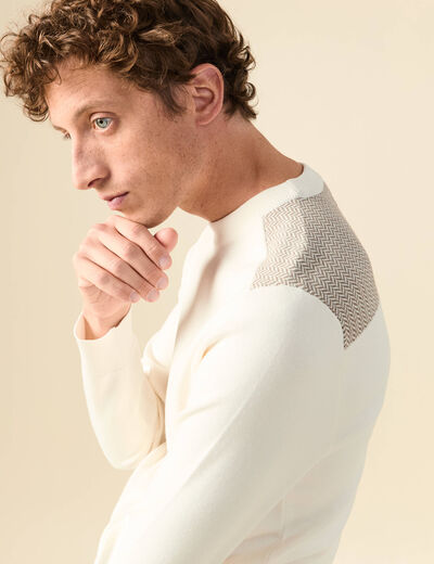 Pull fin col rond manches longues ecru homme