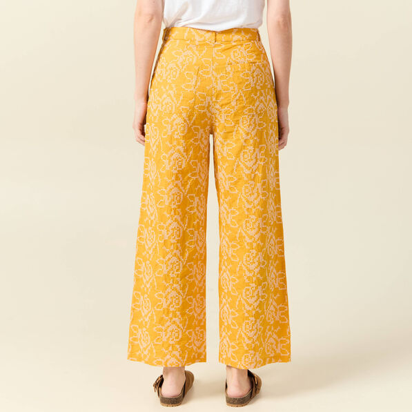 pantalon large brode jaune femme Pantalon large brodé jaune femme