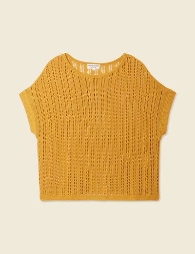 Pull ajouré éco-responsable jaune femme