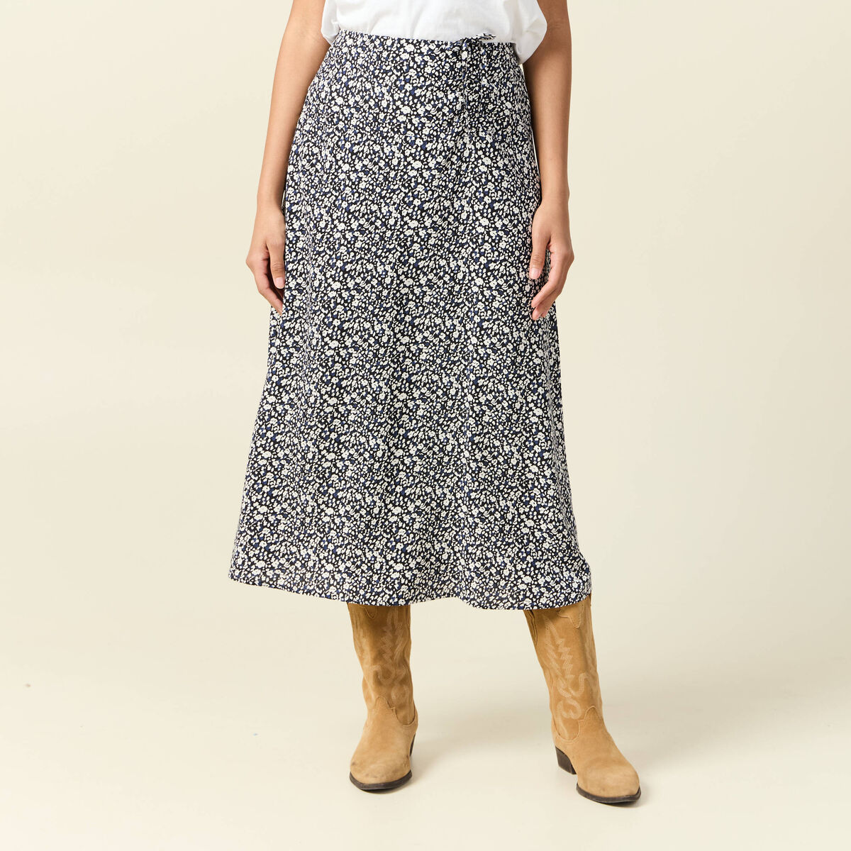 Jupe longue portefeuille bleu femme