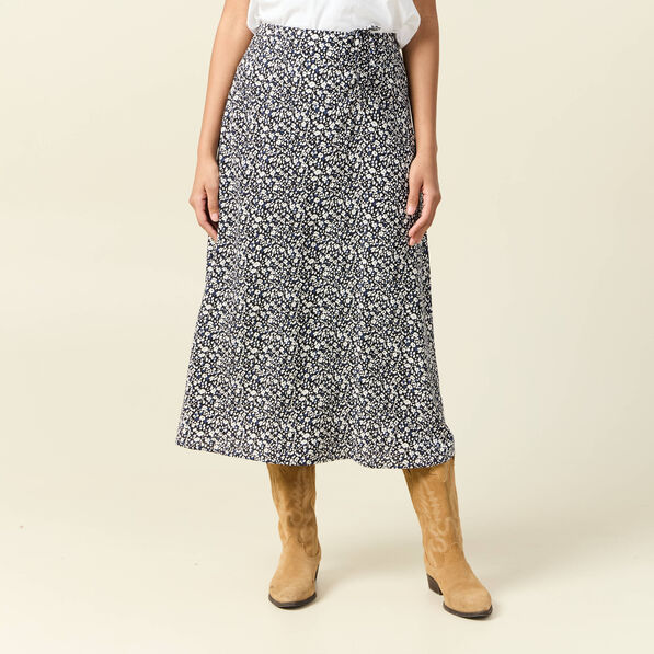 Jupe longue portefeuille bleu femme