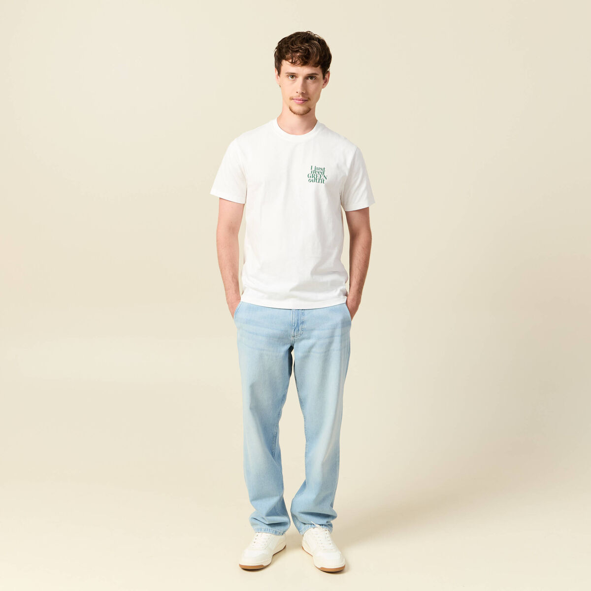 Chino droit longueur 32 coton denim bleach homme