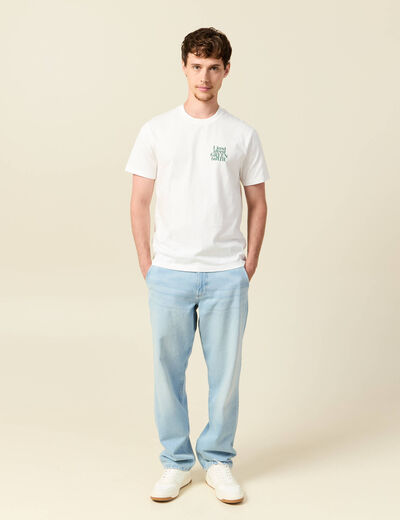 Chino droit longueur 32 coton denim bleach homme