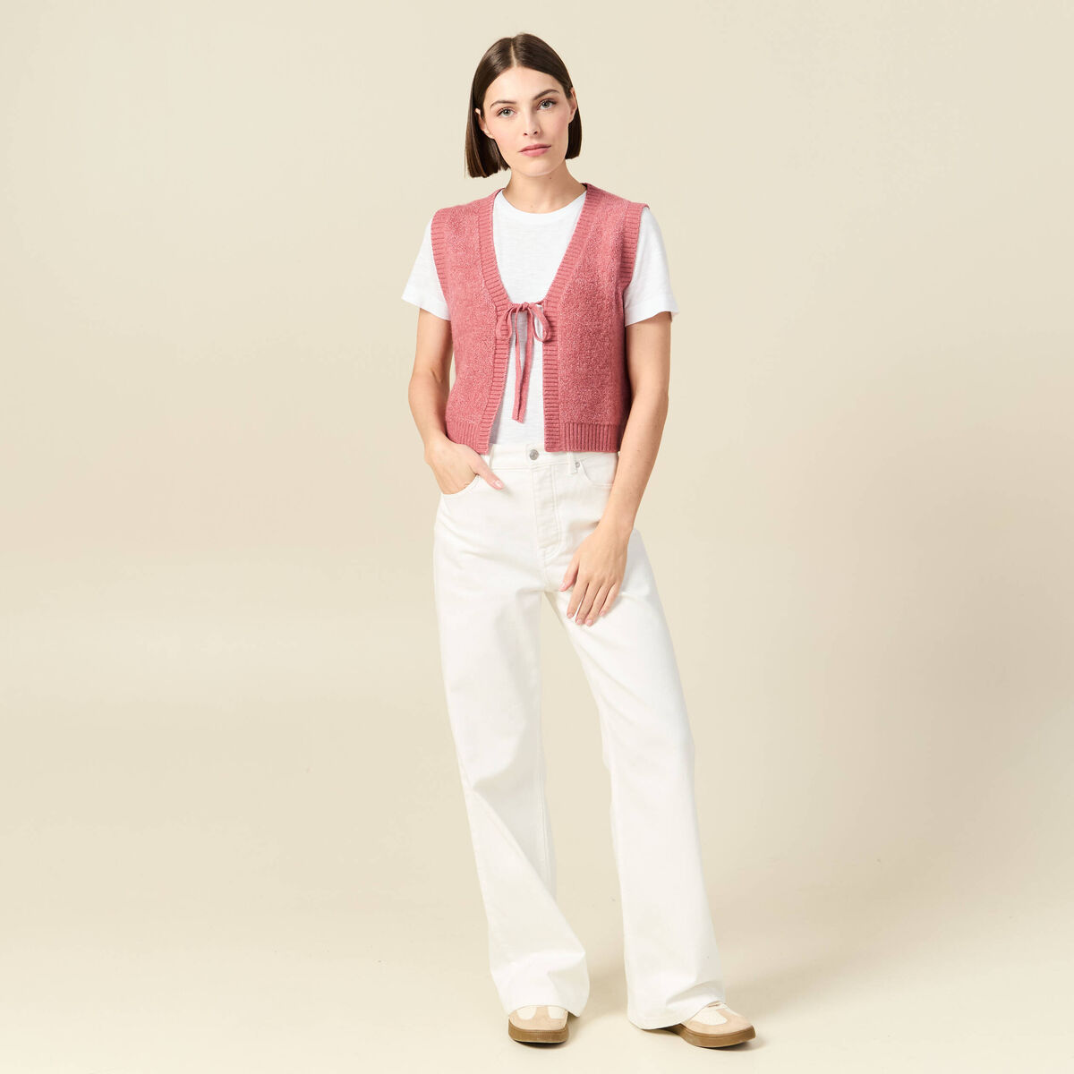 Gilet sherpa droit sans manches mauve femme