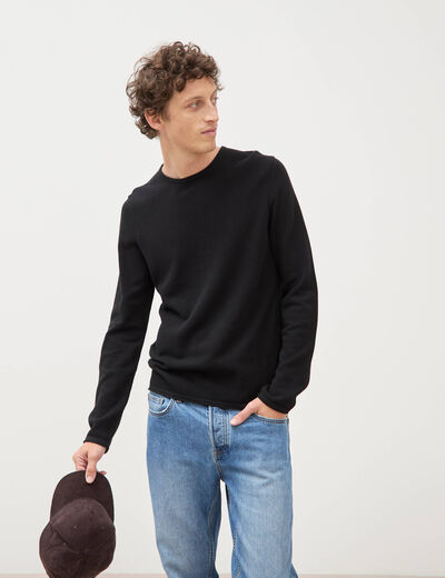 Pull col rond manches longues noir homme