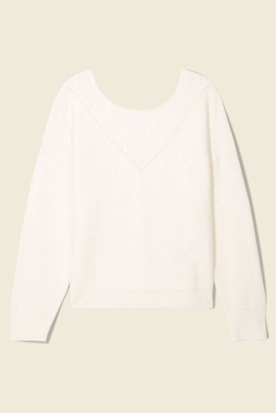 Pull manches longues sequins ecru femme