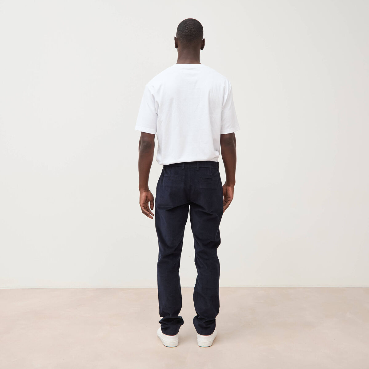 Pantalon straight velours longueur 32 bleu marine homme