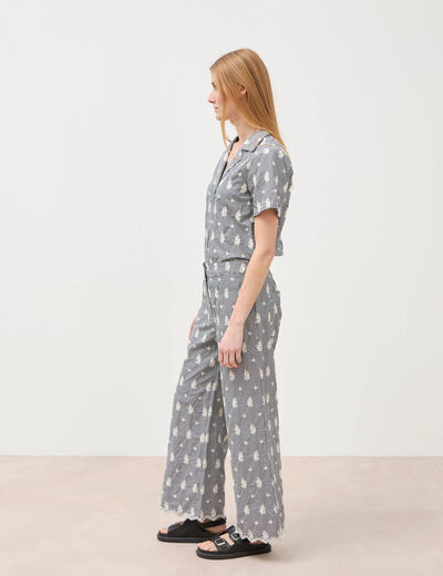 Pantalon loose longueur 3/4 en coton ecru femme