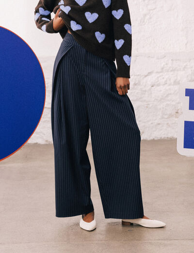 Pantalon ample taille standard bleu marine femme