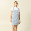 Robe en jeans &agrave; bretelles col carr&eacute; bleu marine femme