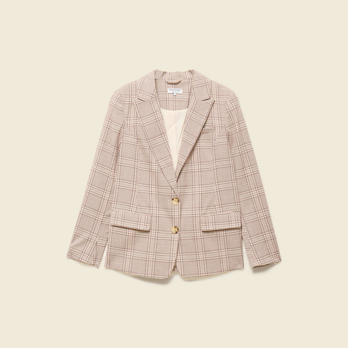Blazer ajust&eacute; manches longues doubl&eacute; beige femme