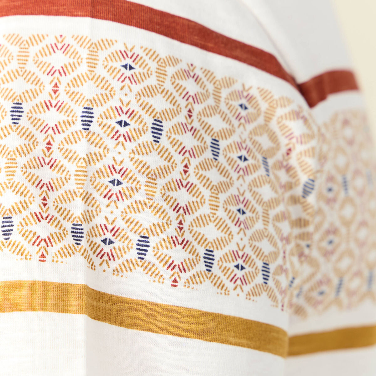 T-shirt ray&eacute; col rond manches courtes ecru homme