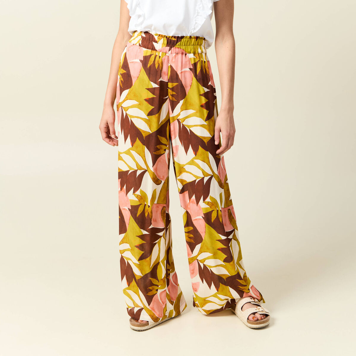 Pantalon large taille standard marron cognac femme