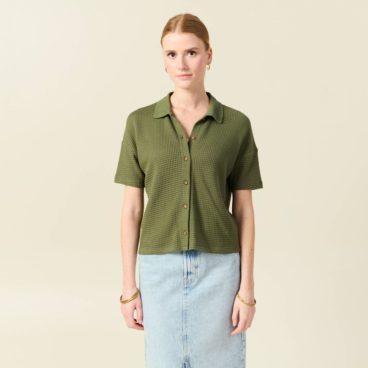 Polo en maille vert kaki femme