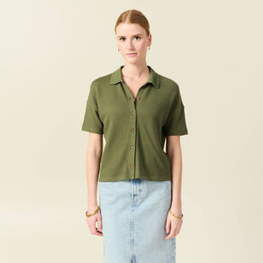 Polo en maille vert kaki femme