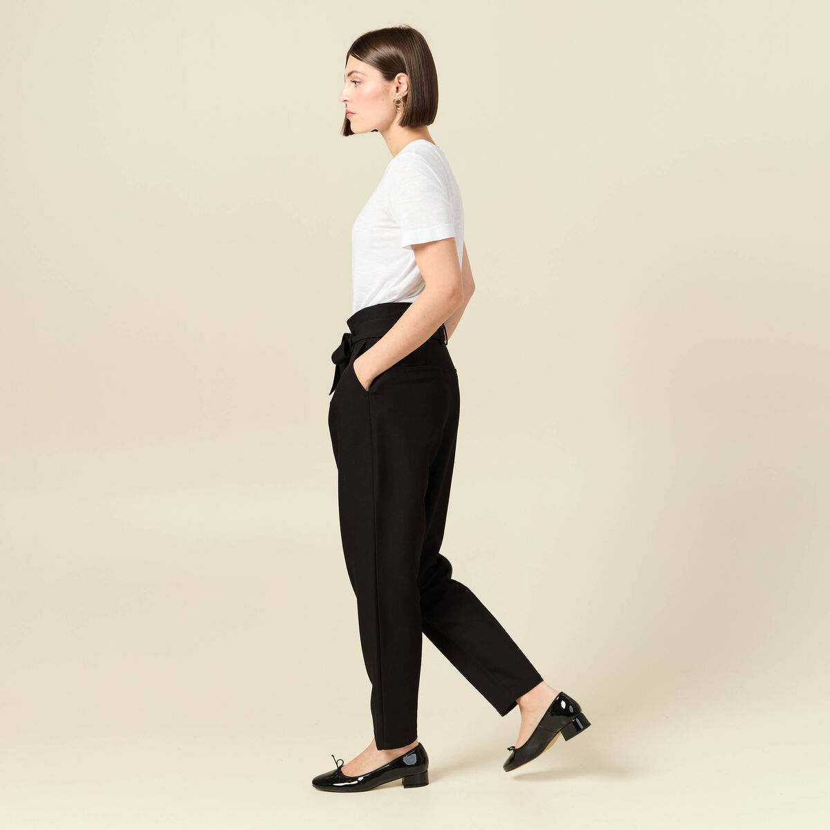 Pantalon carotte taille haute noir femme