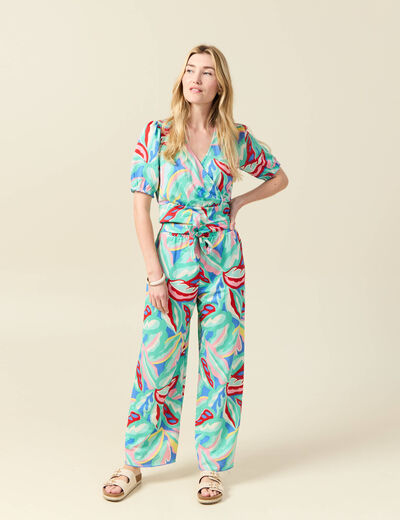 Pantalon fluide large multicolore femme